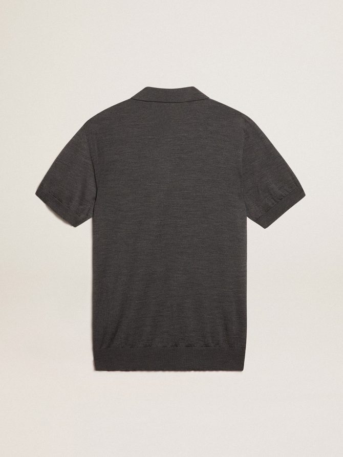 Men’s short-sleeved polo shirt in gray merino wool - Image 6