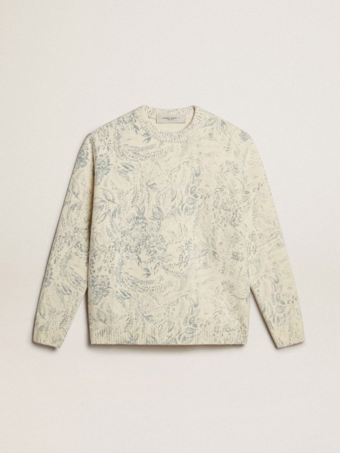 Men’s round-neck sweater in wool with all-over toile de jouy pattern
