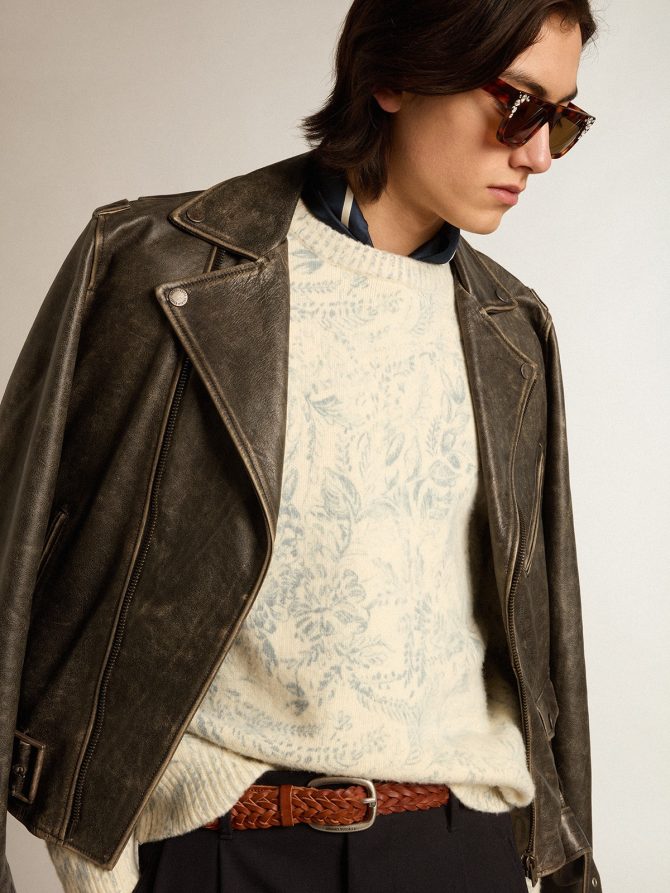 Men’s round-neck sweater in wool with all-over toile de jouy pattern - Image 2