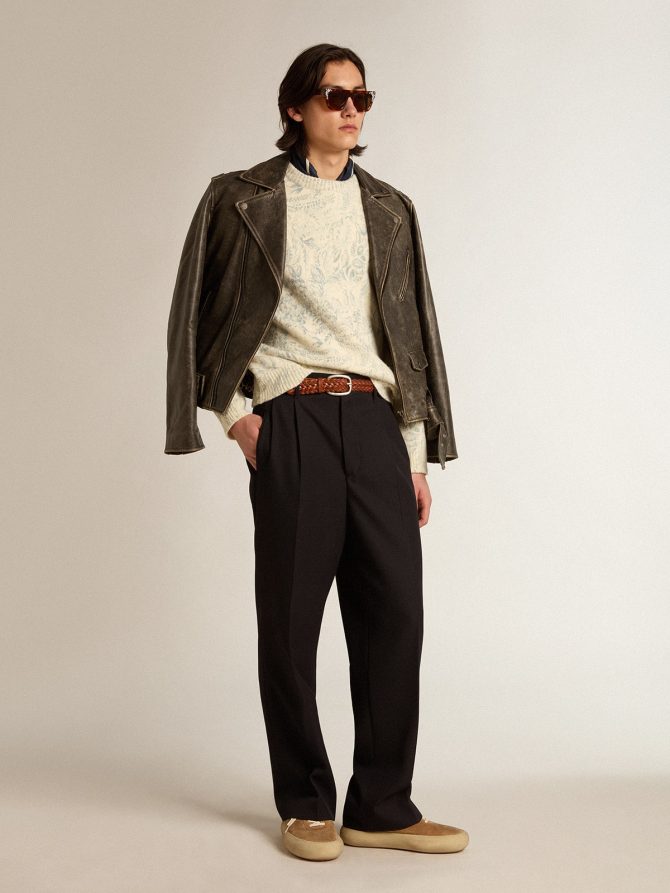 Men’s round-neck sweater in wool with all-over toile de jouy pattern - Image 3