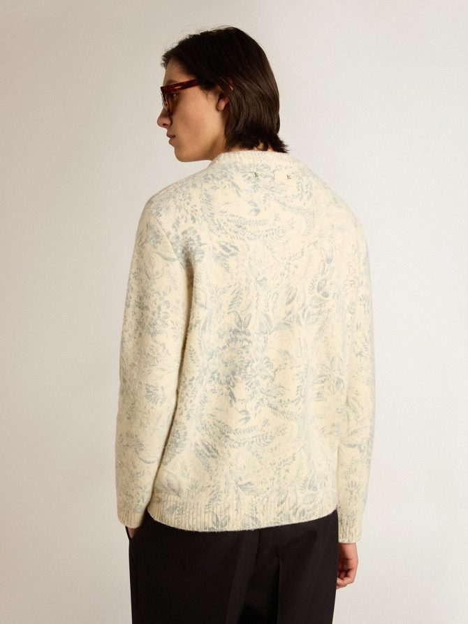 Men’s round-neck sweater in wool with all-over toile de jouy pattern - Image 4