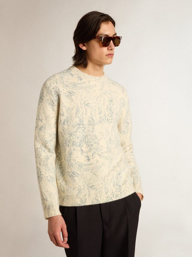 Men’s round-neck sweater in wool with all-over toile de jouy pattern - Image 5