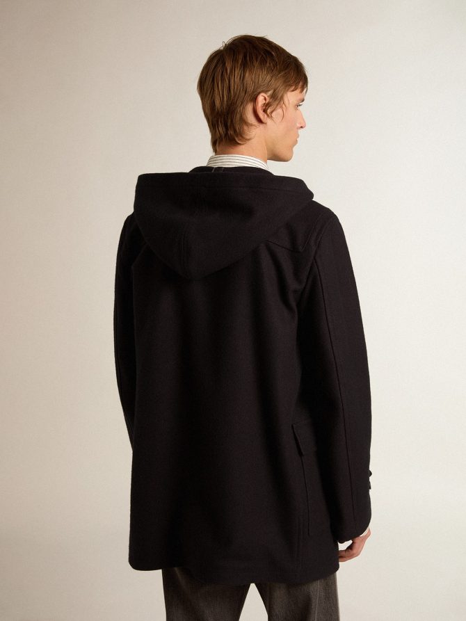 Dark blue wool duffle coat with hood and toggle fastening - Image 4