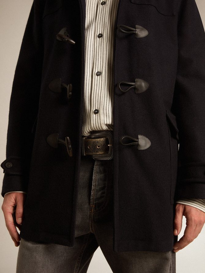 Dark blue wool duffle coat with hood and toggle fastening - Image 5