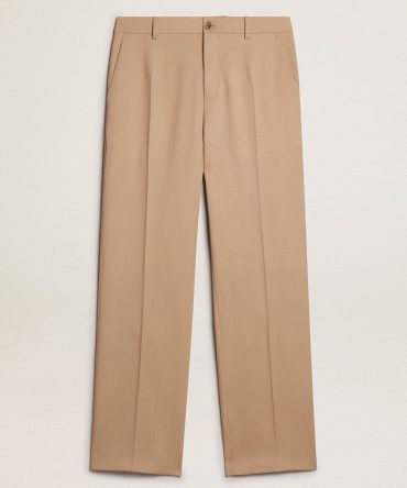 Men’s wool gabardine pants in sand