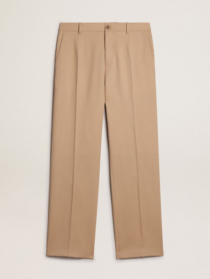 Men’s wool gabardine pants in sand