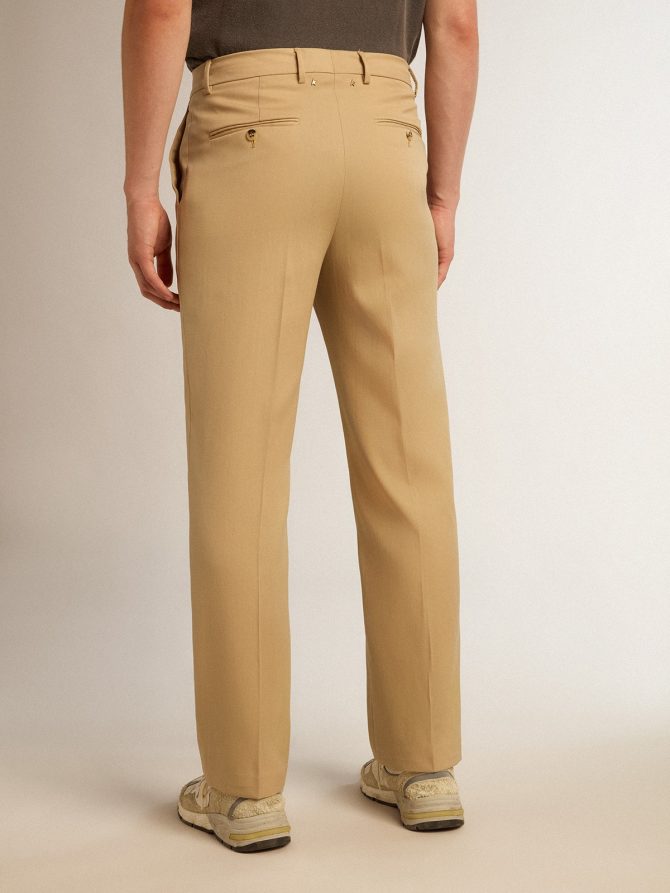 Men’s wool gabardine pants in sand - Image 4
