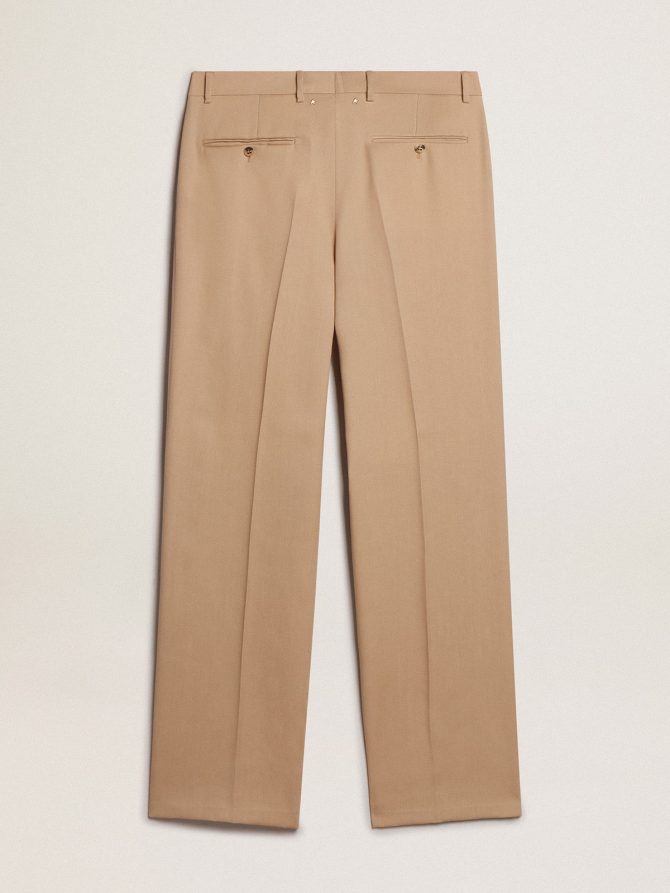 Men’s wool gabardine pants in sand - Image 5