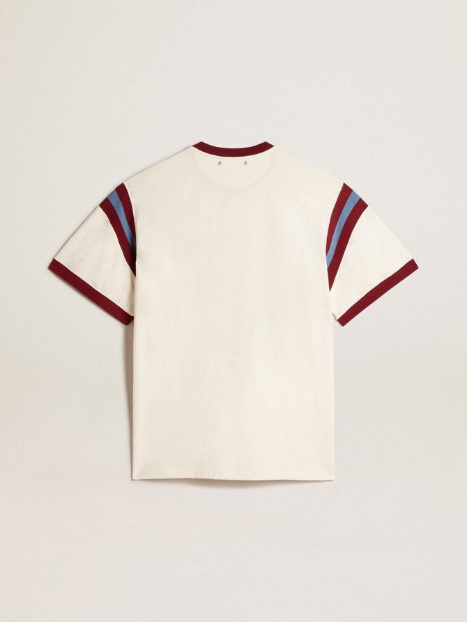 Men’s white T-shirt with burgundy lettering on the front - Image 2