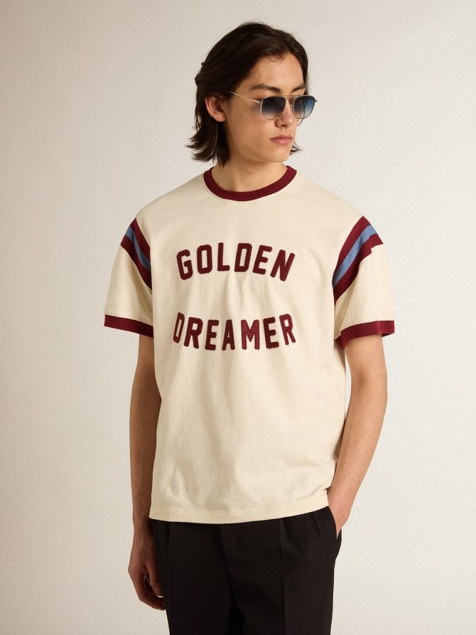 Men’s white T-shirt with burgundy lettering on the front - Image 3