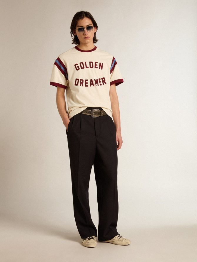 Men’s white T-shirt with burgundy lettering on the front - Image 4