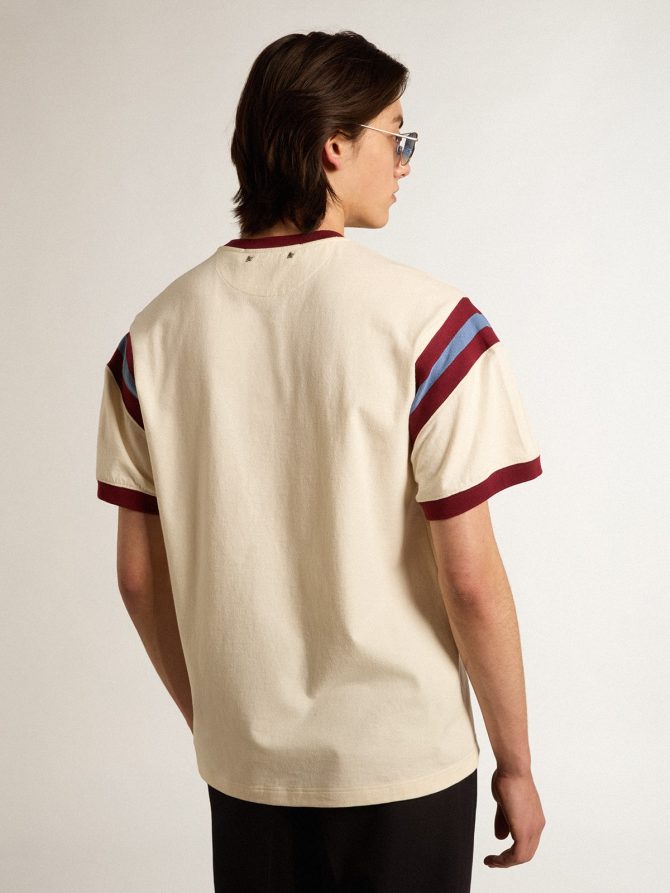 Men’s white T-shirt with burgundy lettering on the front - Image 5