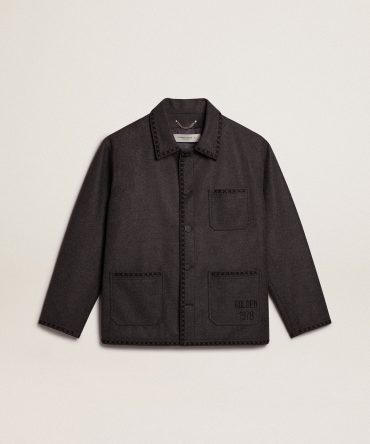 Gray melange woolen jacket with button fastening