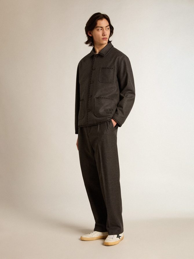 Gray melange woolen jacket with button fastening - Image 3
