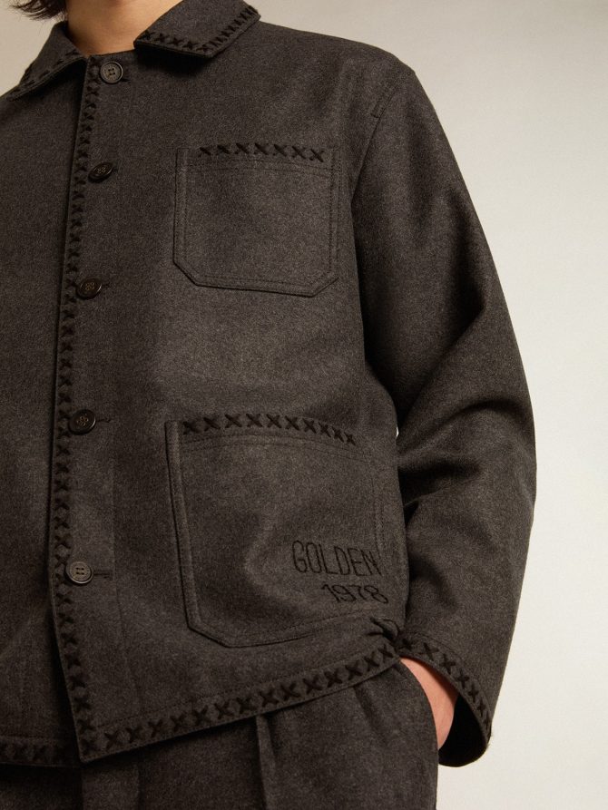 Gray melange woolen jacket with button fastening - Image 5