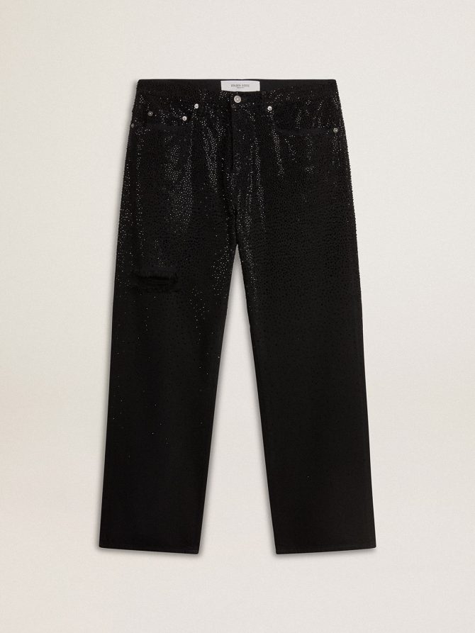 Men’s black jeans with a loose fit and gradient effect all-over crystals