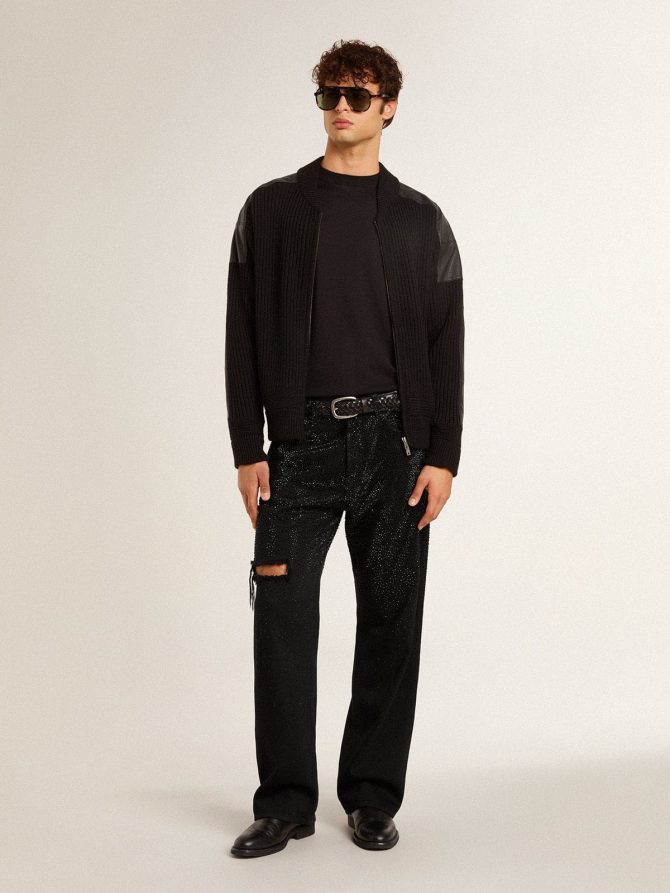 Men’s black jeans with a loose fit and gradient effect all-over crystals - Image 3