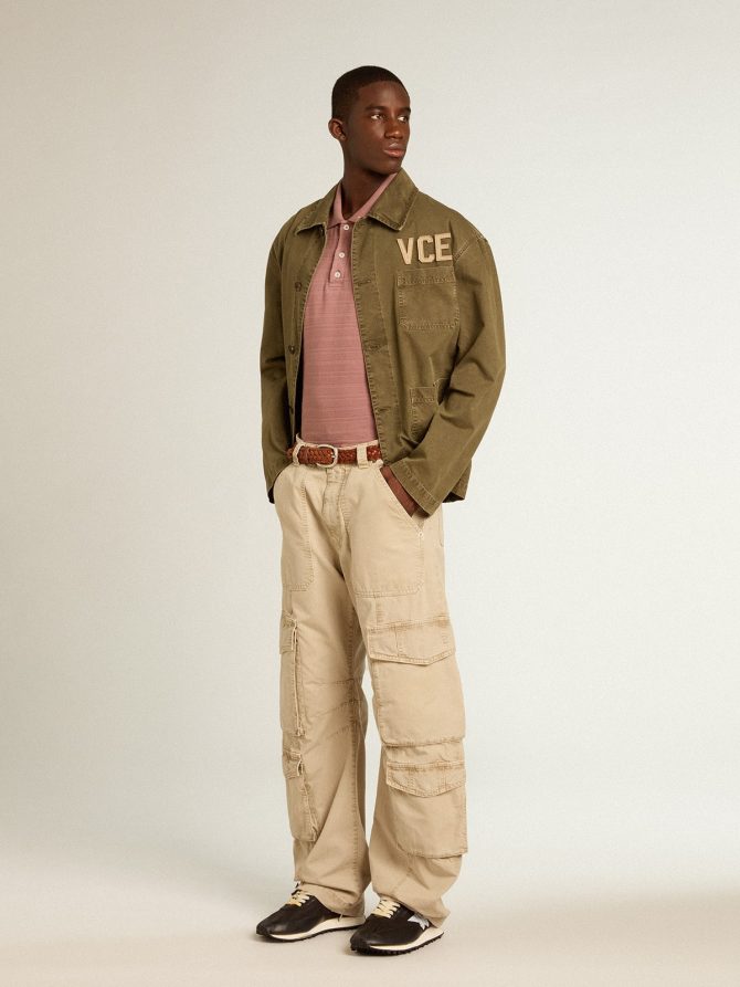 Taupe pink-colored cotton piquet polo shirt - Image 3