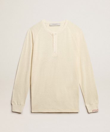 Men’s long-sleeved T-shirt in panama-colored linen