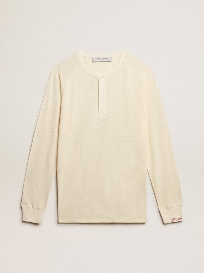 Men’s long-sleeved T-shirt in panama-colored linen