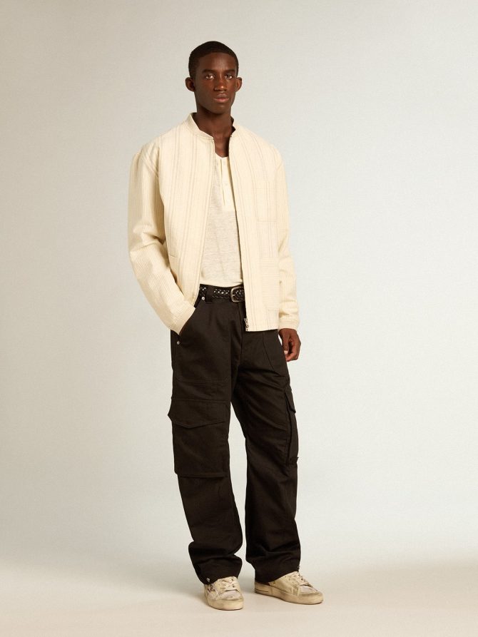 Men’s long-sleeved T-shirt in panama-colored linen - Image 3