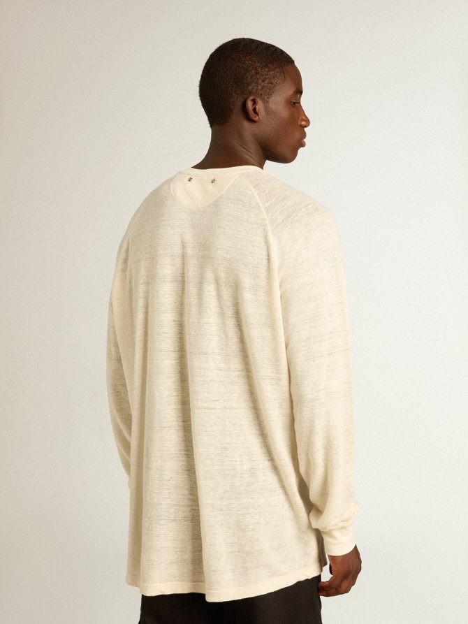 Men’s long-sleeved T-shirt in panama-colored linen - Image 4
