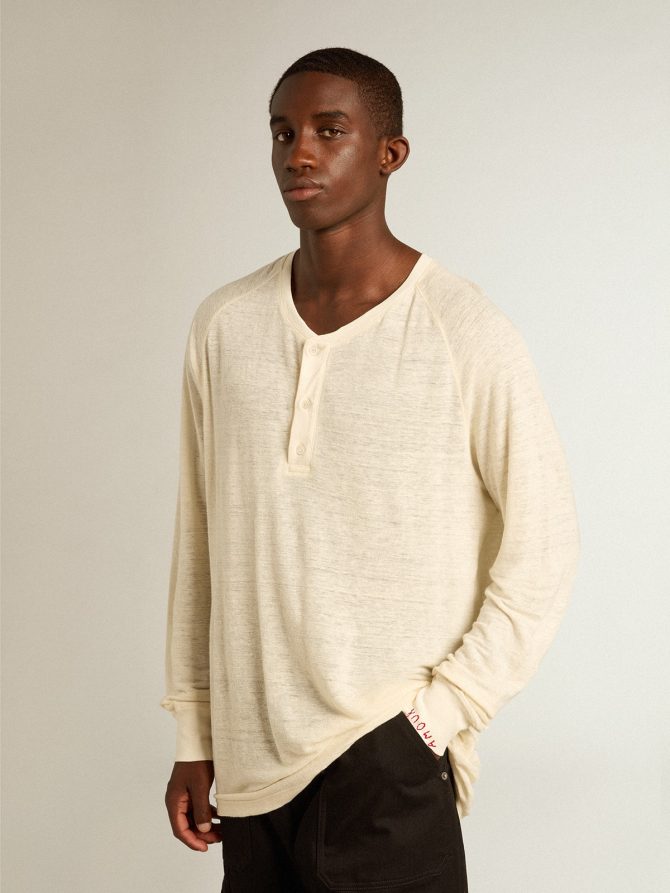 Men’s long-sleeved T-shirt in panama-colored linen - Image 5