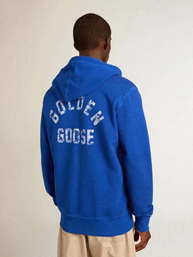 Men’s blue-colored hoodie with lettering on the back - Image 4