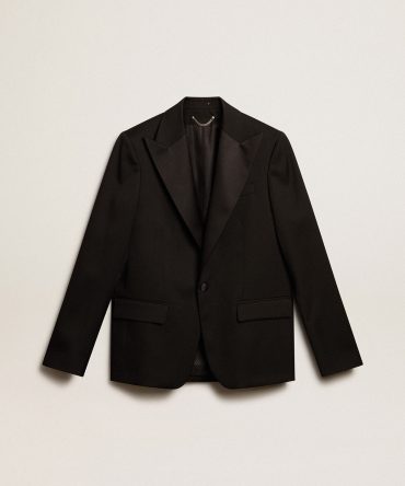 Men’s tuxedo jacket in black wool gabardine