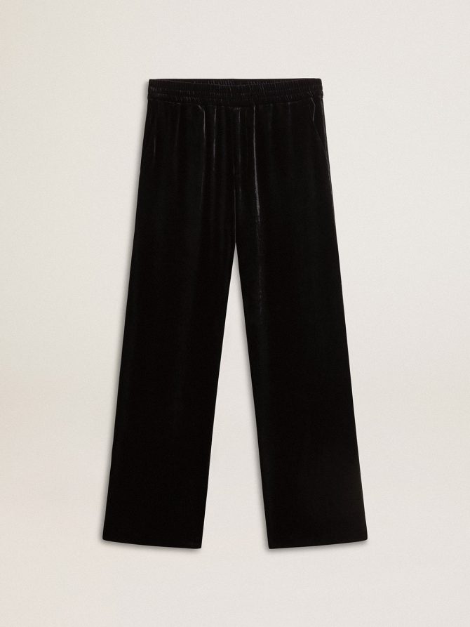 Men’s black velvet effect pants