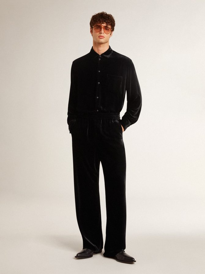 Men’s black velvet effect pants - Image 3
