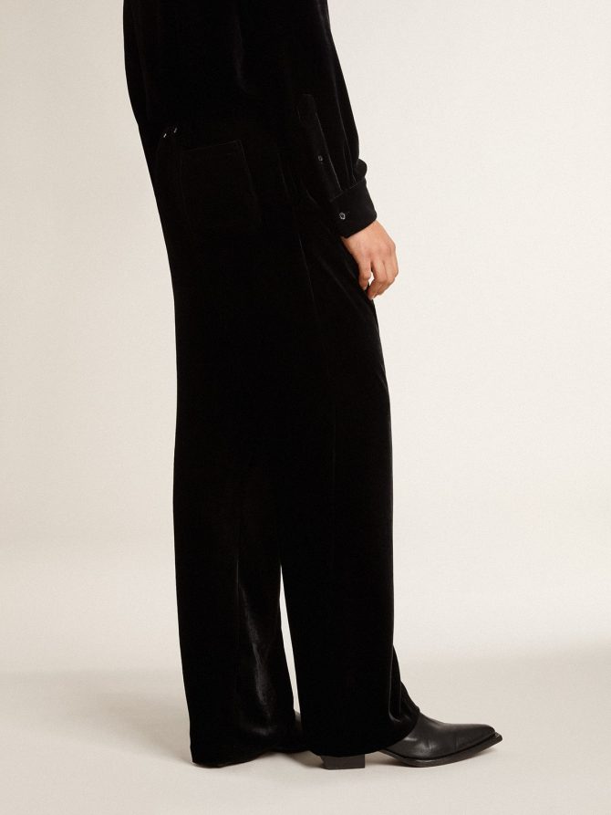 Men’s black velvet effect pants - Image 4