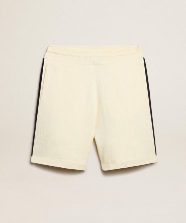 Men’s vintage white shorts with blue rib knit on the sides