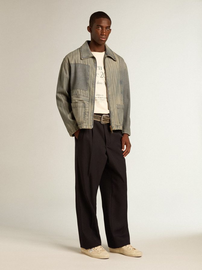 Men’s denim jacket with stripes and patches on the front - Image 3