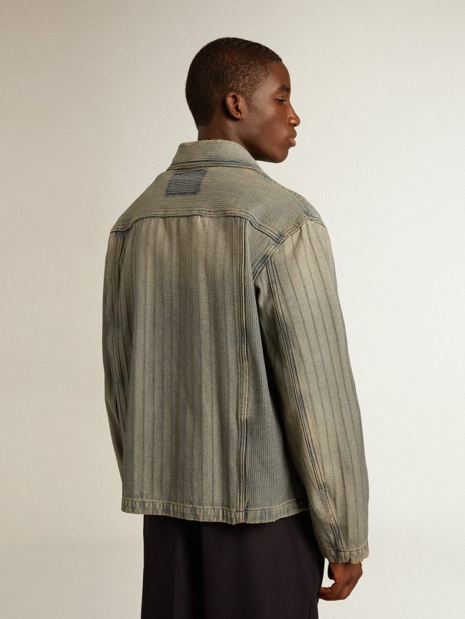 Men’s denim jacket with stripes and patches on the front - Image 4