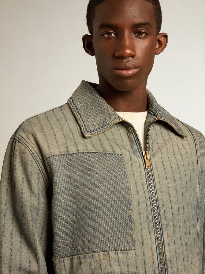 Men’s denim jacket with stripes and patches on the front - Image 5