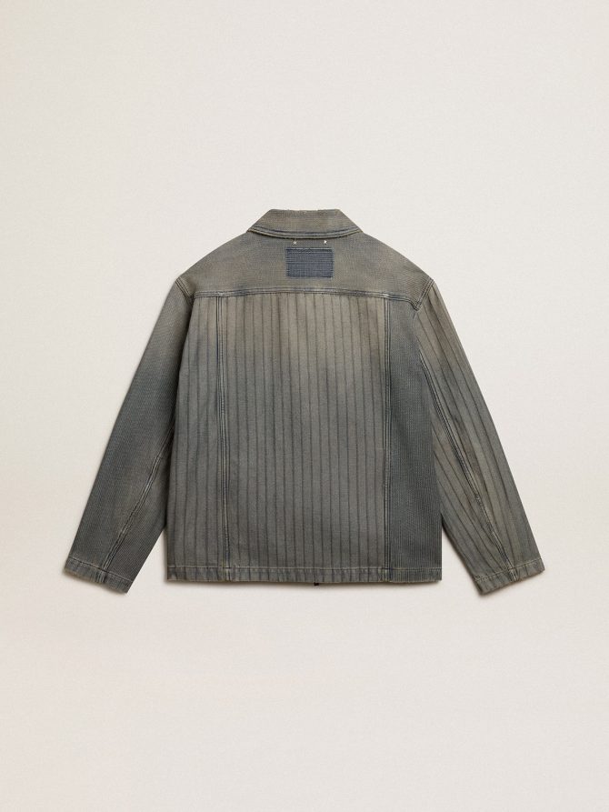 Men’s denim jacket with stripes and patches on the front - Image 6