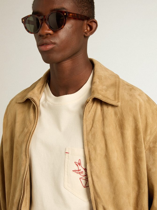 Beige-colored leather jacket with zip fastening - Image 2