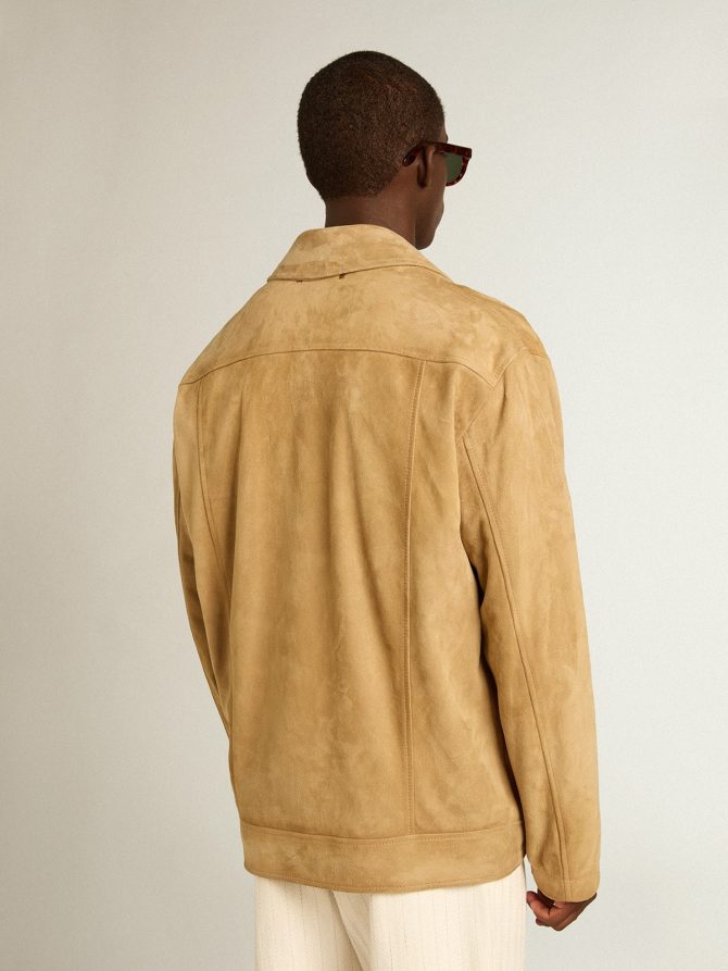 Beige-colored leather jacket with zip fastening - Image 4