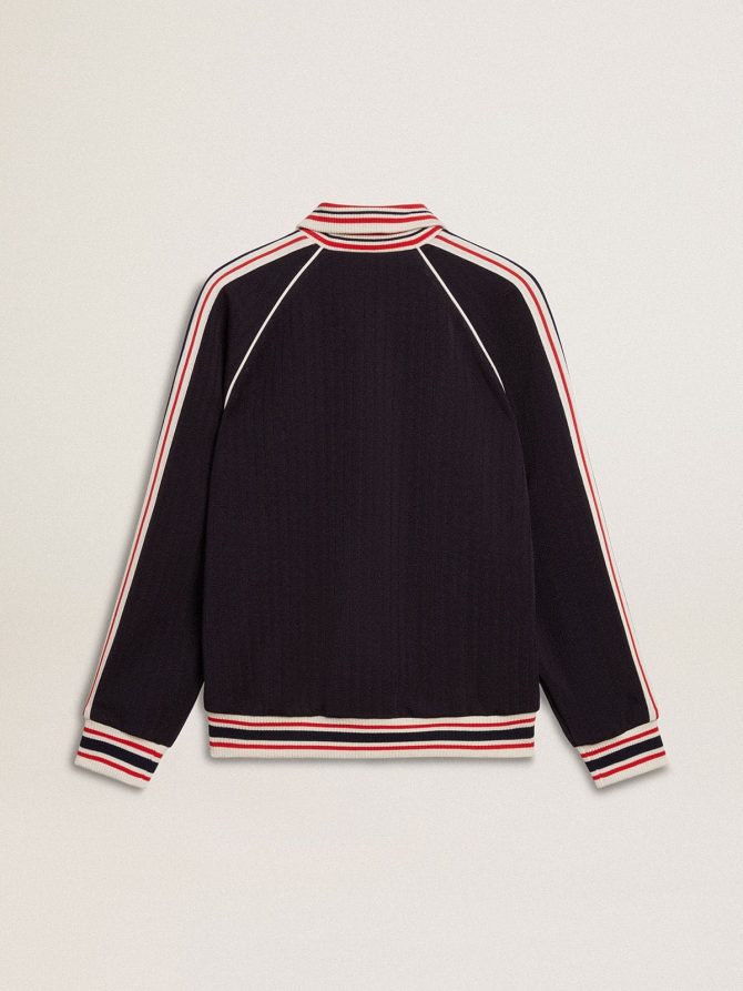 Men’s dark blue zipped sweatshirt with white logo - Image 4