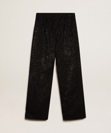 Men’s black joggers in linen blend with sequins