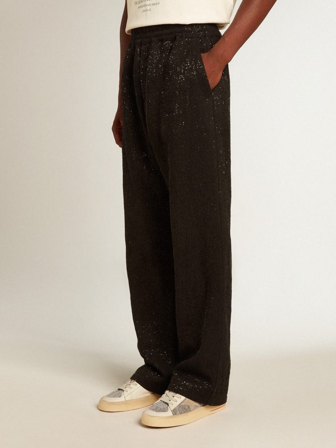 Men’s black joggers in linen blend with sequins - Image 2