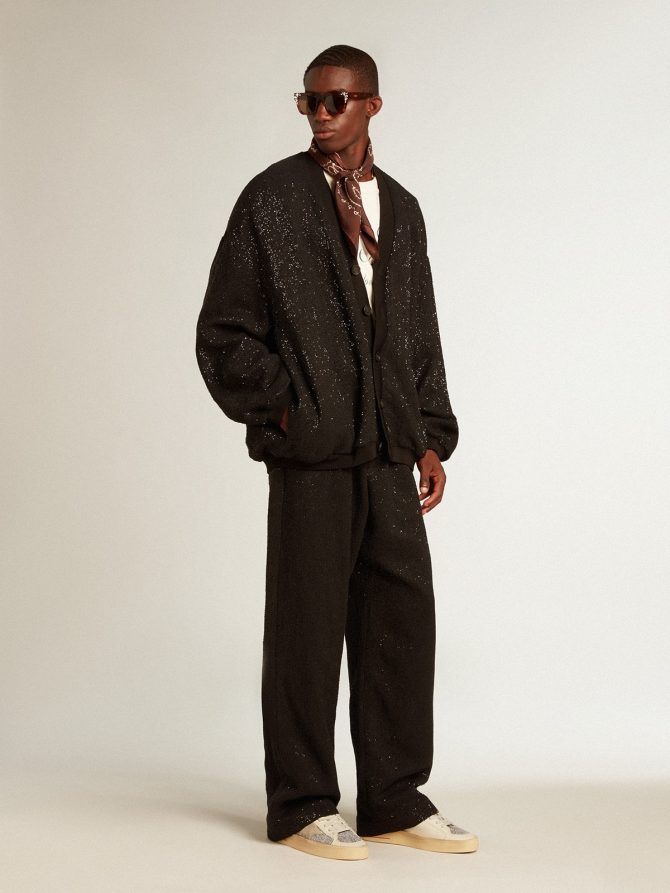 Men’s black joggers in linen blend with sequins - Image 3