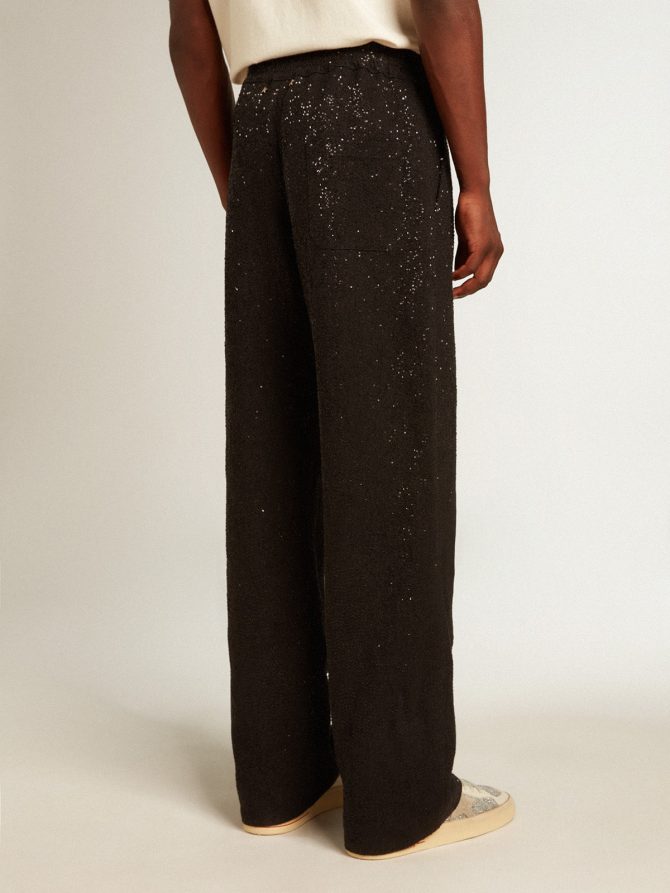 Men’s black joggers in linen blend with sequins - Image 4