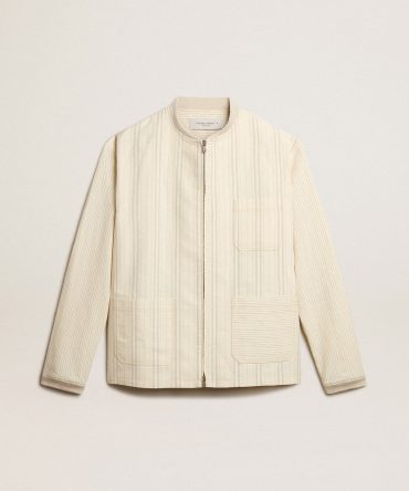 Ecru-colored cotton jacket with zip fastening