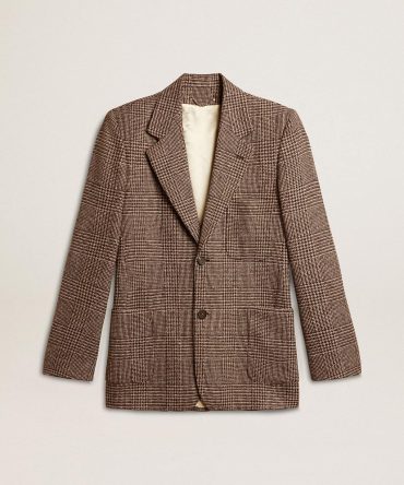 Gray single-breasted blazer for men in houndstooth wool