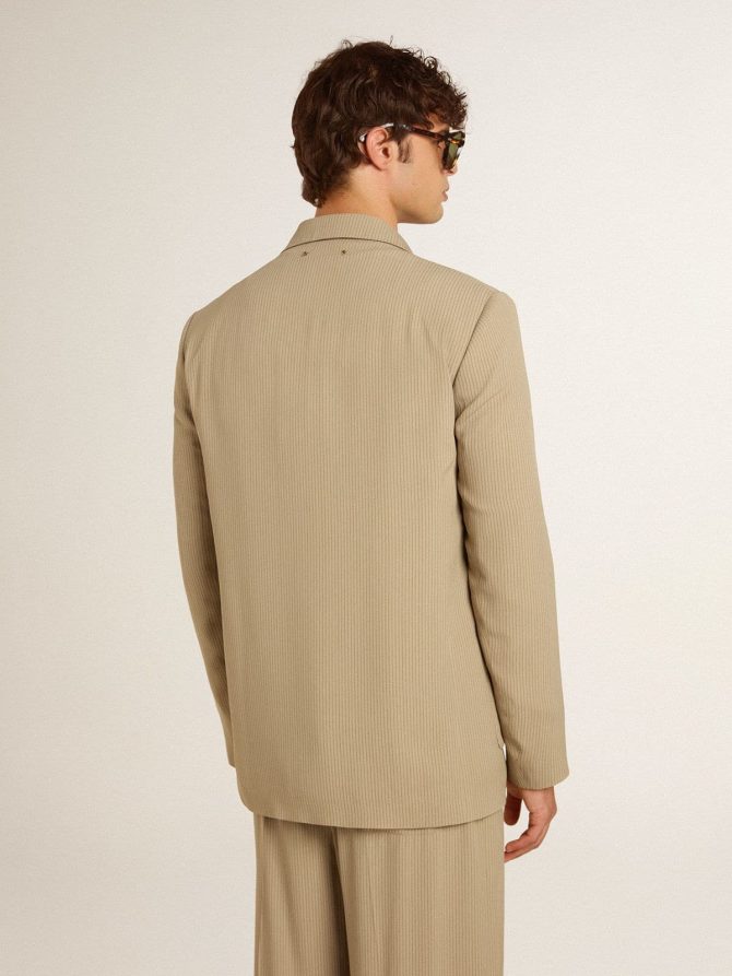 Men’s beige pinstripe single-breasted jacket with an oversized fit - Image 4