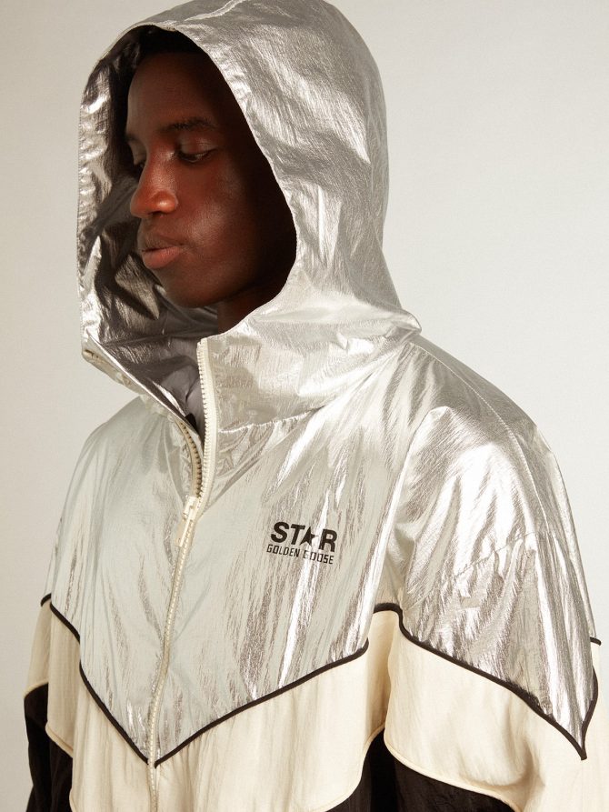 Men’s windcheater in silver and black technical fabric - Image 2