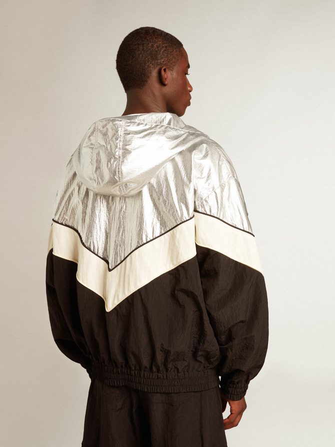 Men’s windcheater in silver and black technical fabric - Image 4