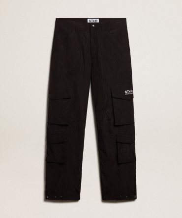 Black-colored ripstop nylon cargo pants